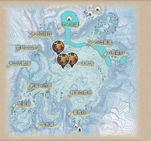 純白の凍土のオドシシ出現場所