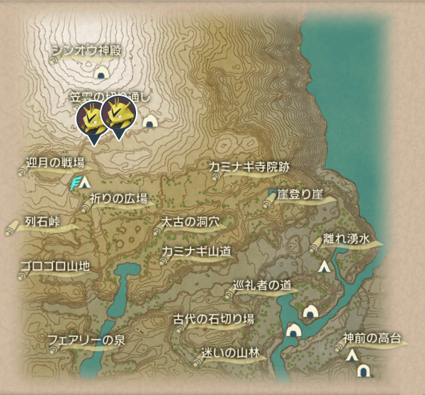 天冠の山麓のエレブー出現場所