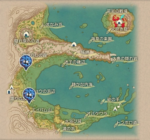 群青の海岸のモンジャラ出現場所