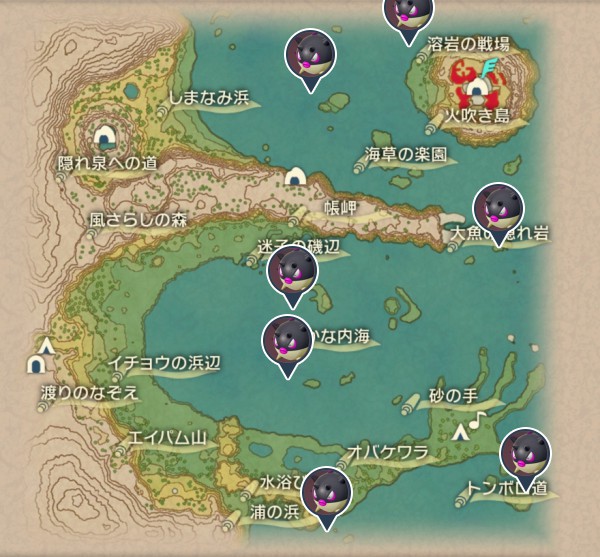 群青の海岸のヒスイハリーセン出現場所