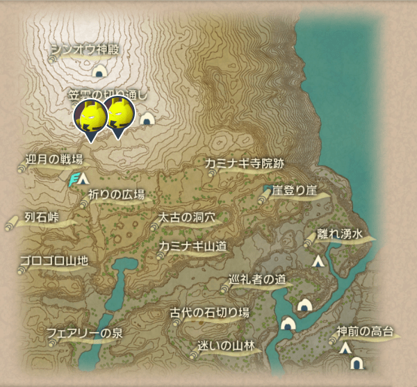 天冠の山麓のエレキッド出現場所