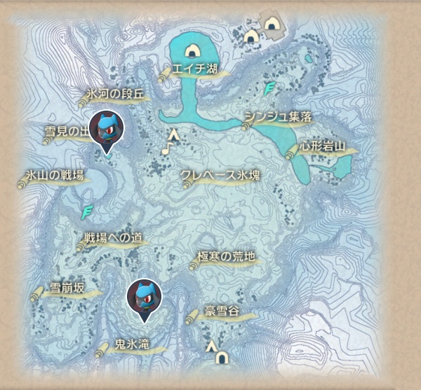 純白の凍土のリオル出現場所