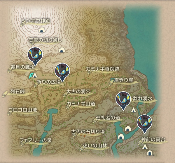 天冠の山麓のルクシオ出現場所