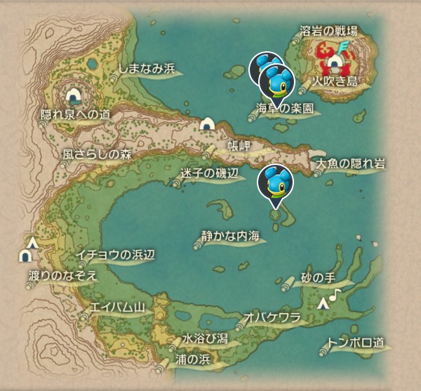 群青の海岸のカラナクシ出現場所