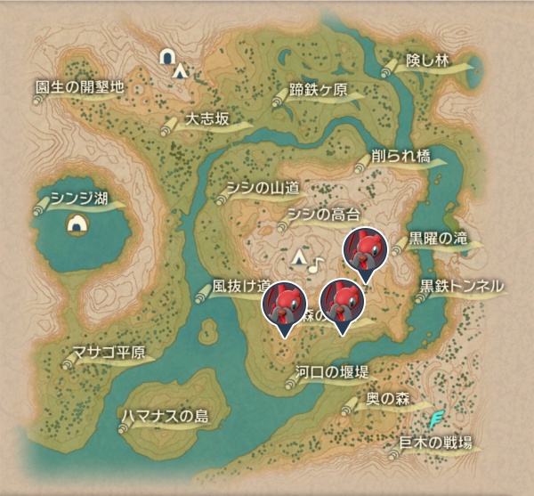 黒曜の原野のコロトック出現場所