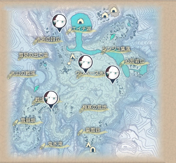 純白の凍土のユキカブリ出現場所