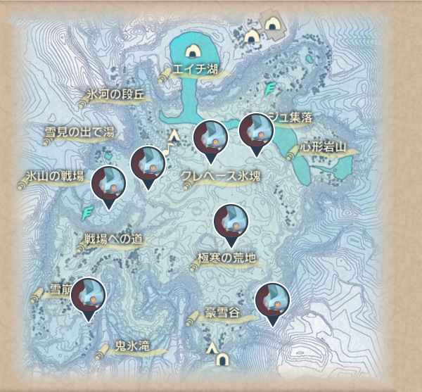 純白の凍土のカチコール出現場所