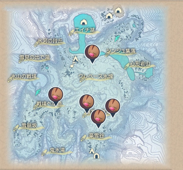 純白の凍土のウリムー出現場所