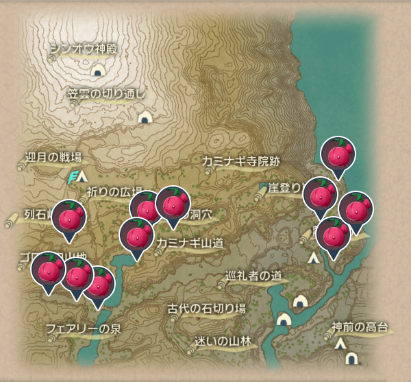 天冠の山麓のチェリンボ出現場所