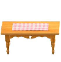 カントリーなティーテーブルの桃ギンガムの画像