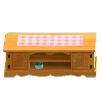 カントリーなローボードの桃ギンガムの画像