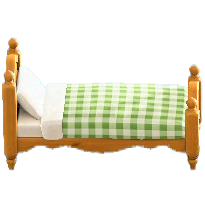 カントリーなベッドの緑ギンガムの画像