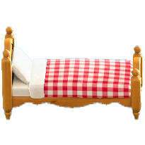 カントリーなベッドの赤ギンガムの画像