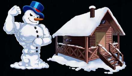 マッチョ雪だるまと雪小屋