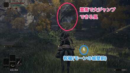 上昇気流を利用して霊馬で大ジャンプする