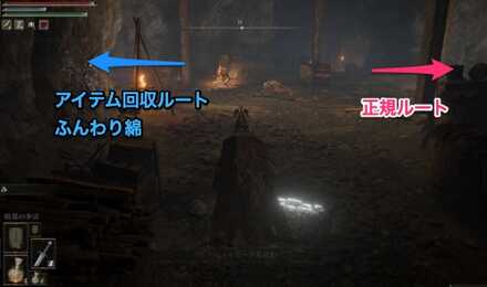 モーンの坑道：左側へ行くとふんわり綿、右側へ行くと正規ルート