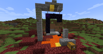 荒廃したネザ－ポータル 金ブロック