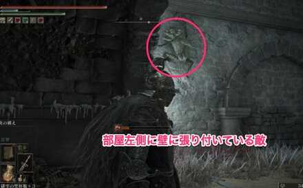 英霊たちの地下墓：先のエリアでは壁に張り付いているガードイルに強襲されないようにしよう