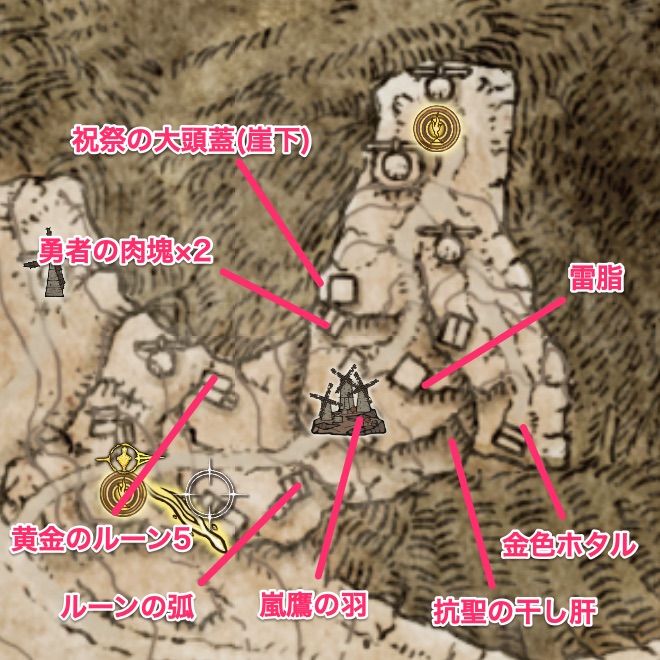 風車村ドミヌラのアイテム位置