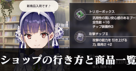 ショップの場所とアイテム一覧