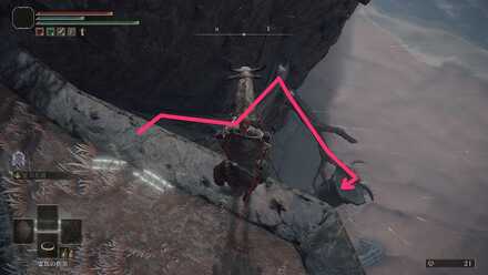 足場を利用して崖下へ