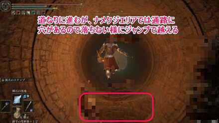 忌み捨ての地下：ナメクジエリアでは落ちない様にジャンプで穴を越える