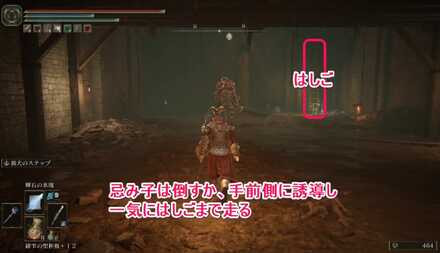 忌み捨ての地下：忌み子は倒すか手前側へ誘導し一気にはしごまで逃げる