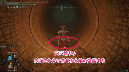 忌み捨ての地下：穴に落ちる。背後からの強襲に備える