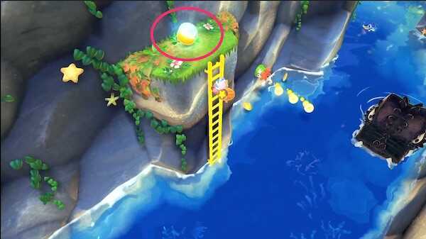 ワニ2体が徘徊する近くにあるハシゴの上