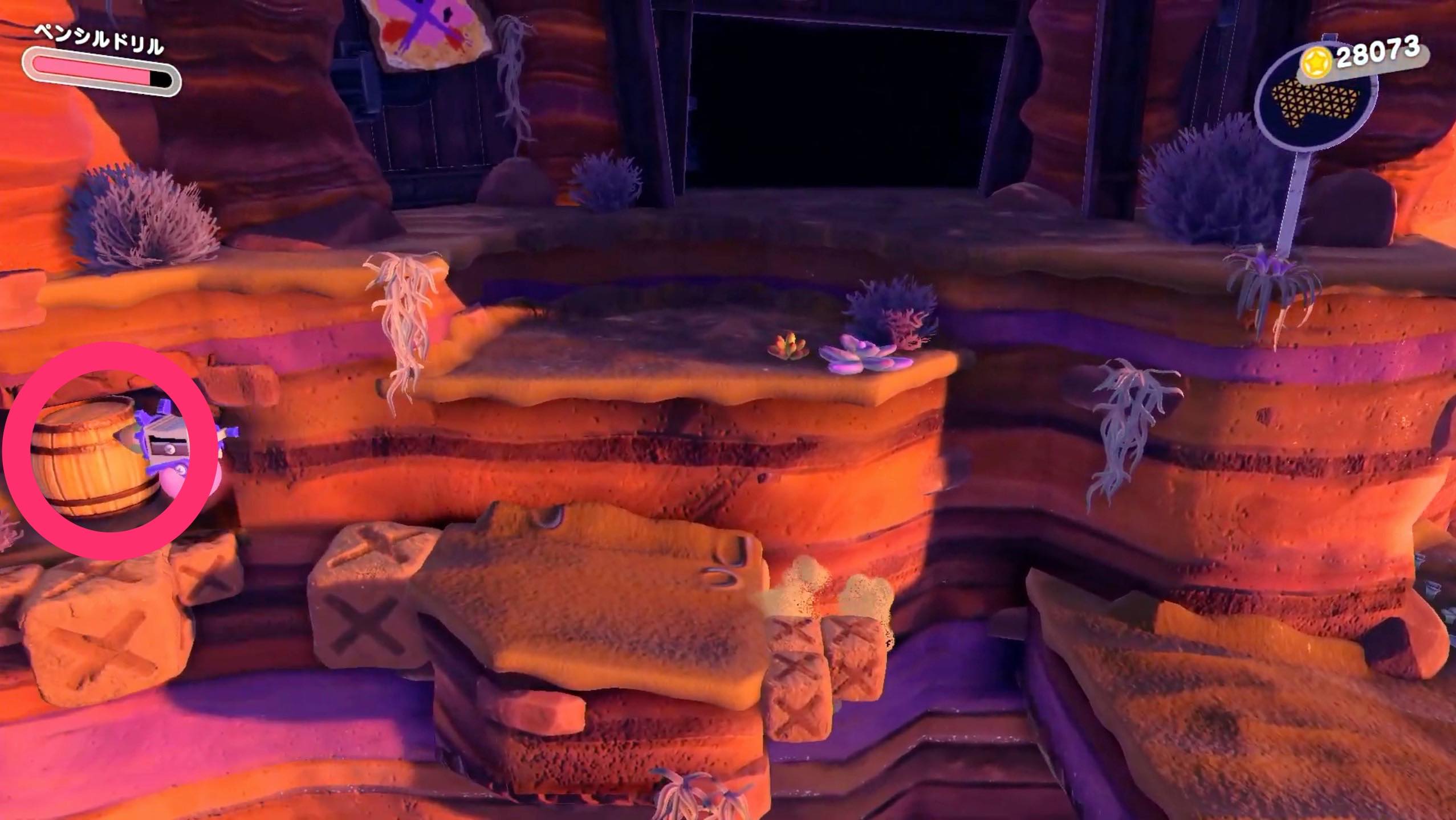 エリア1の崖にある樽