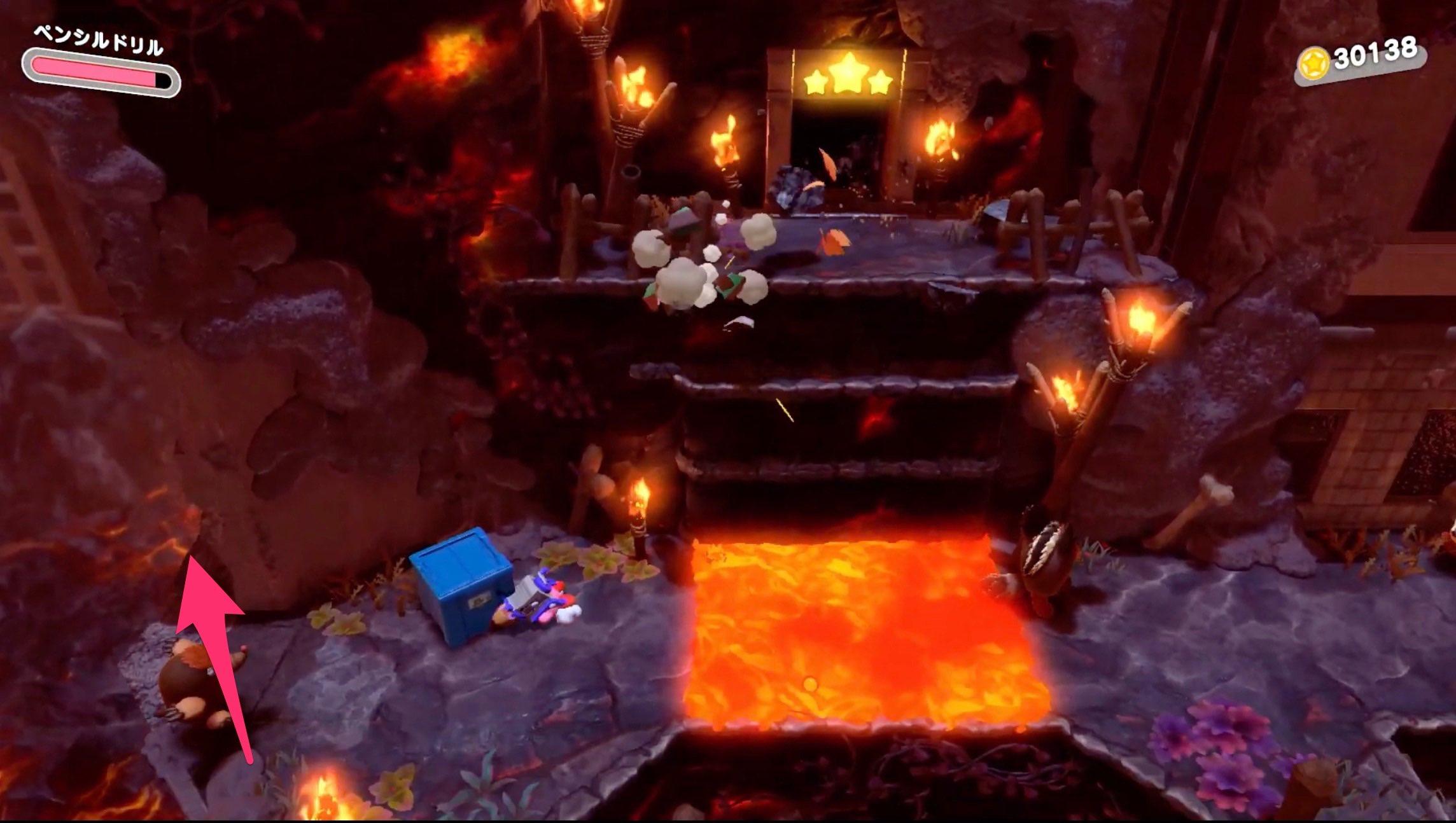 エリア2の扉の左側にある崖