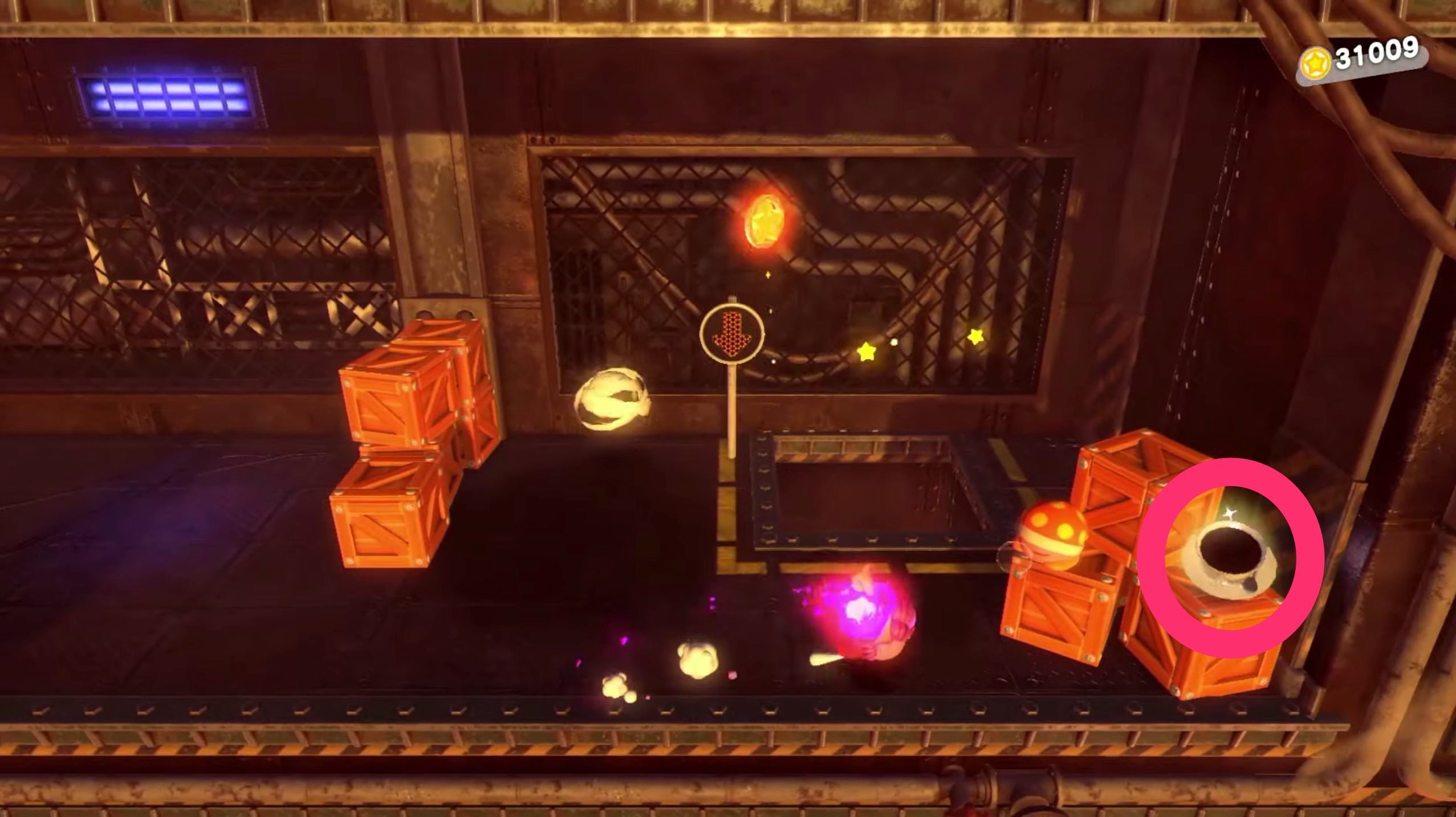 壁が迫ってくるエリアの木箱の上