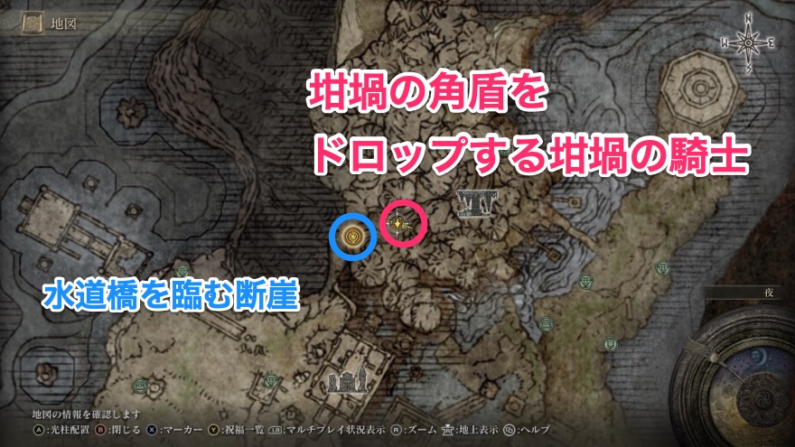 坩堝の角盾の場所