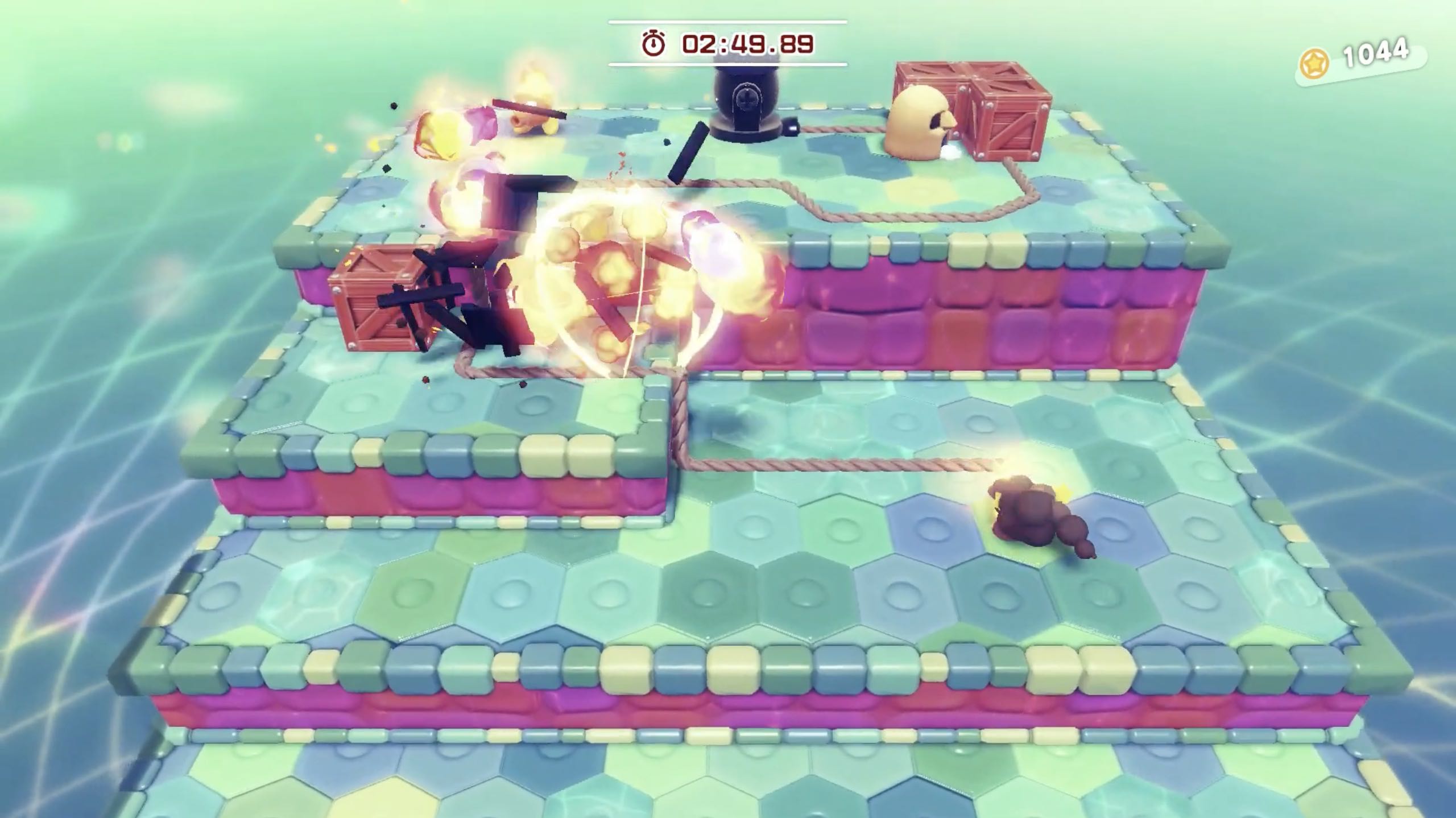 縄の上にある障害物を壊す