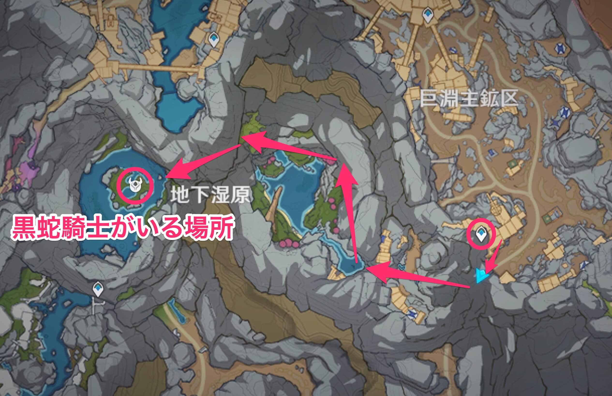 ワープポイントから地下湿原に向かう