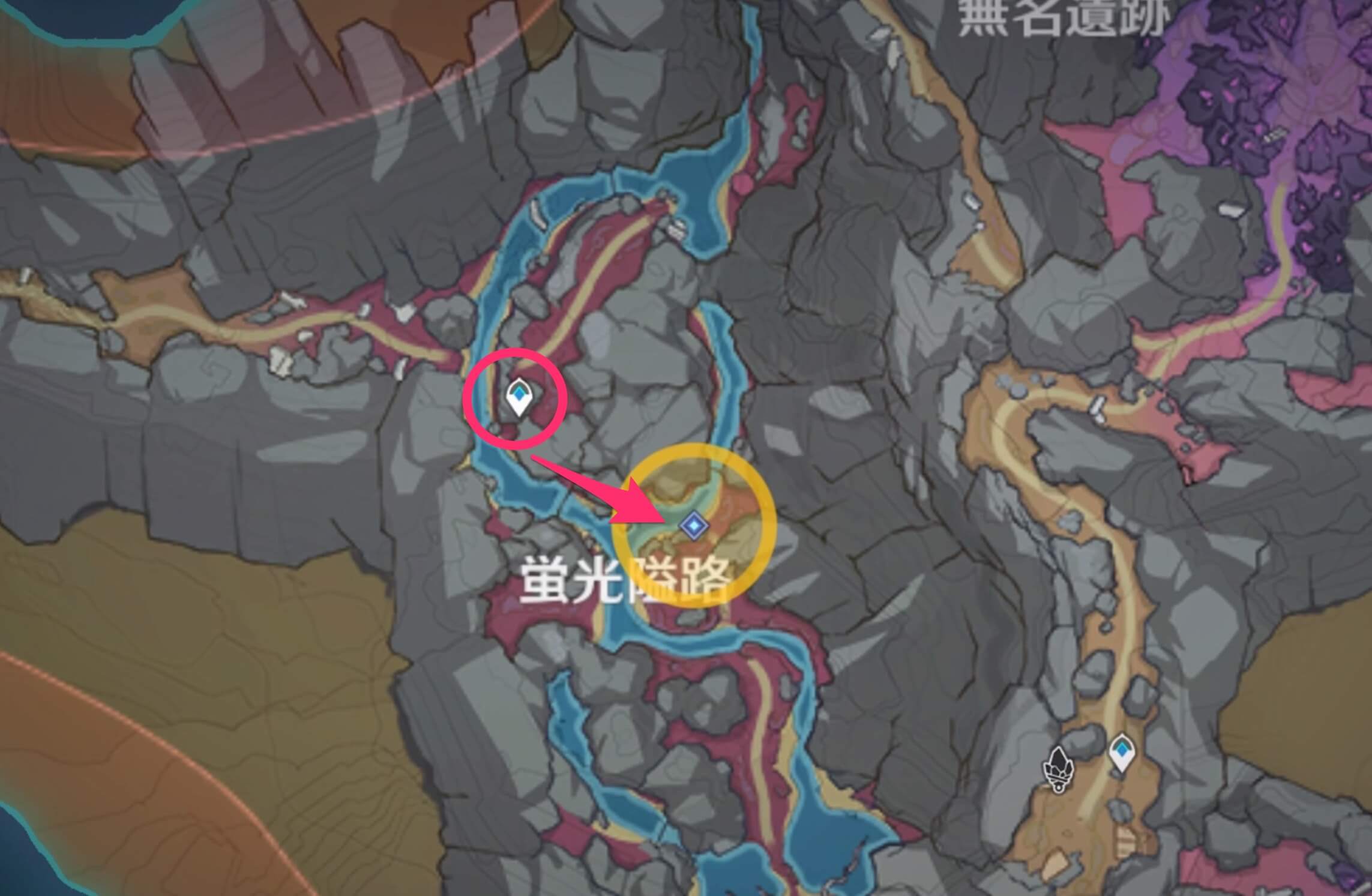 蛍光隘路にあるワープポイントに向かう