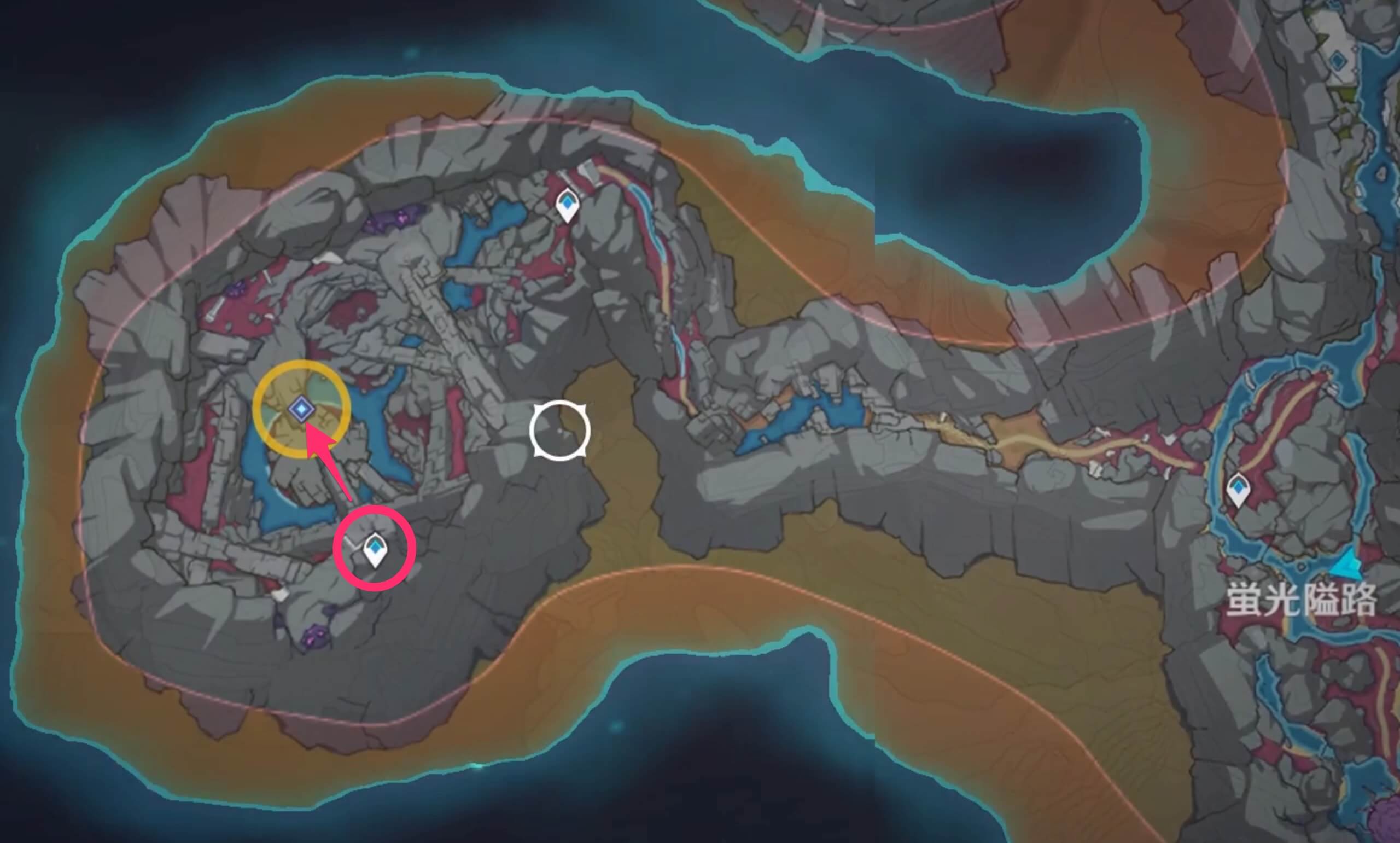 地下鉱区の最深部にあるワープポイントに向かう