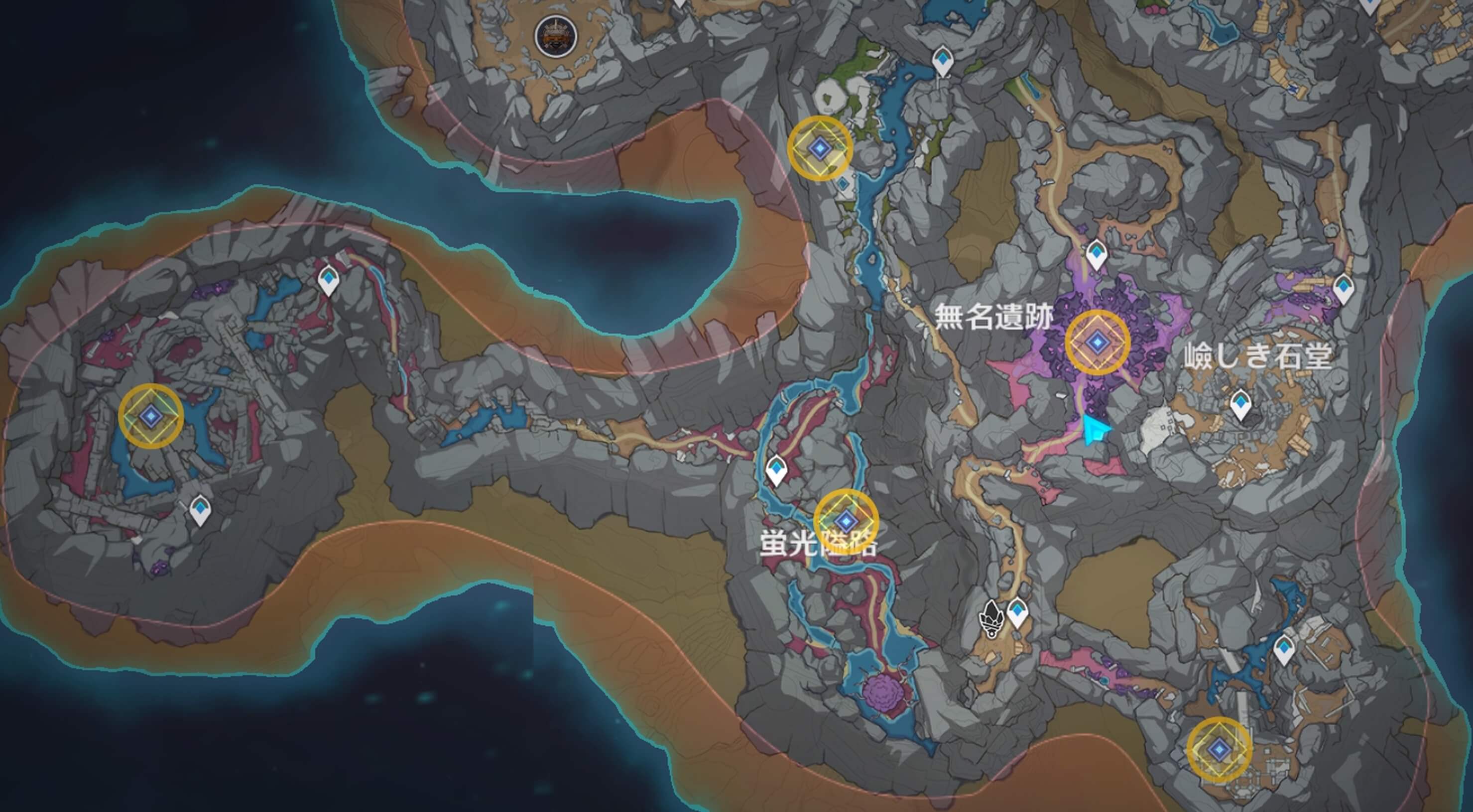 地下鉱区の5箇所の場所にビーコンを設置