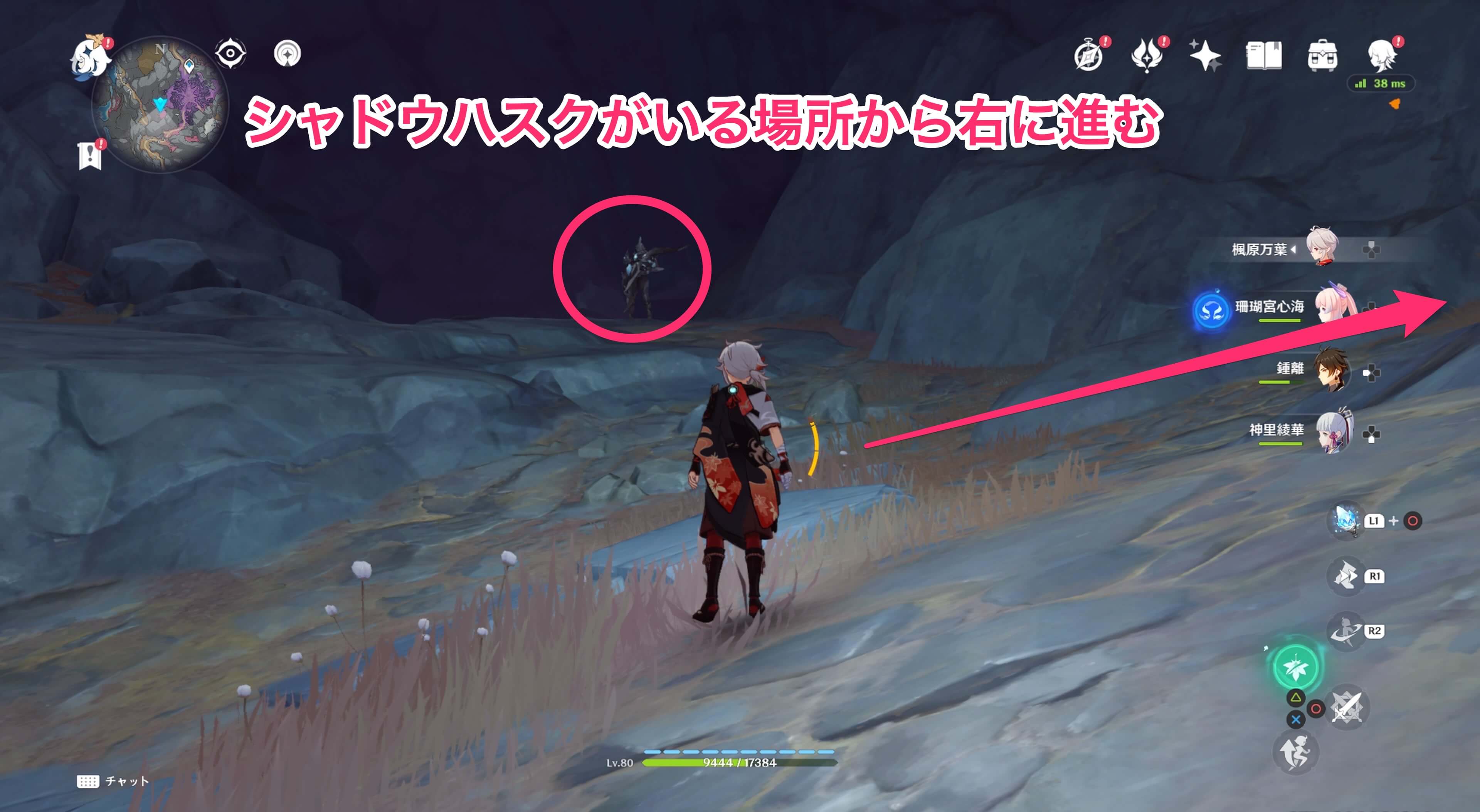 シャドウハスクがいる場所から右に進む