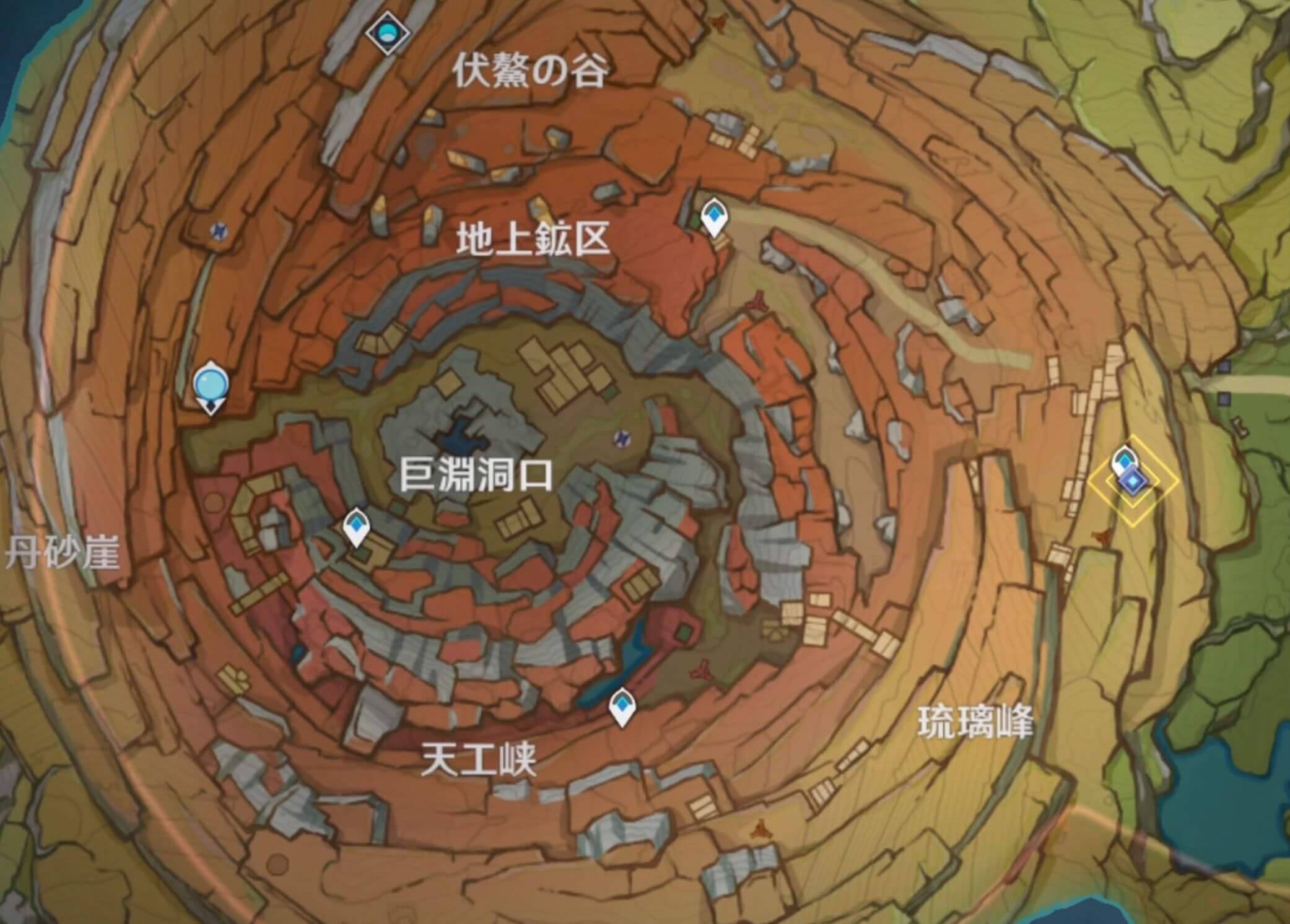 層岩巨淵地上鉱区に向かう