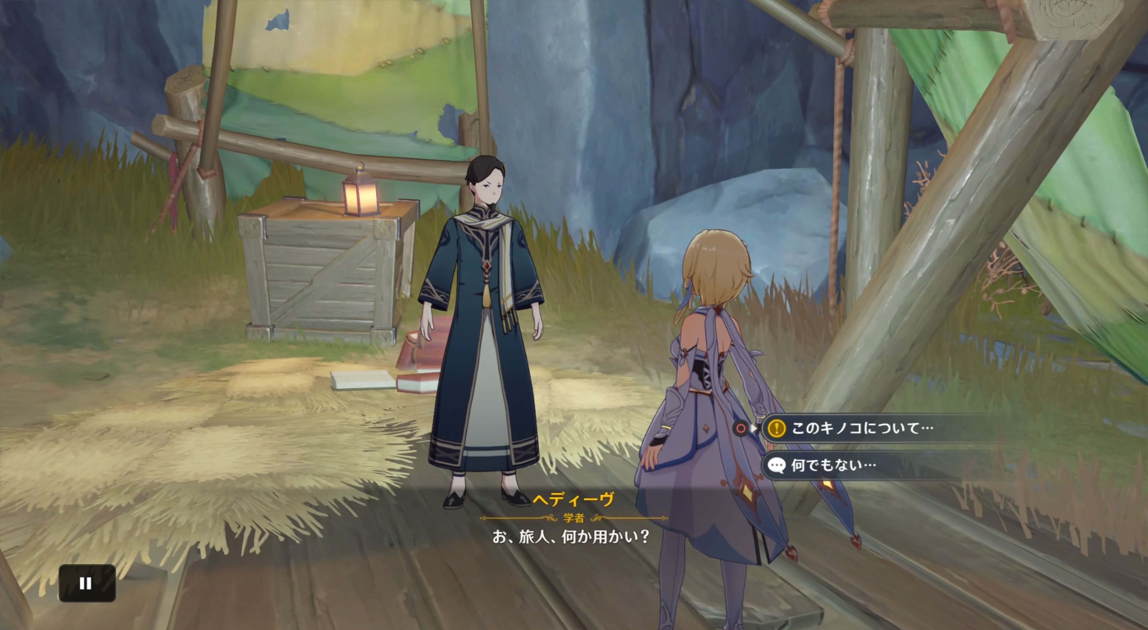 探検者の拠点にいるヘディーヴに話しかける