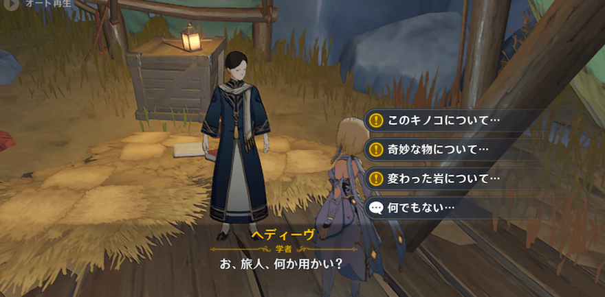 拠点に居るヘディーヴに「奇妙な物」を持った状態で話しかける
