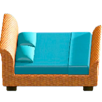 ラタンのベッドのレッドブラウンの画像