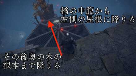 橋の中腹から屋根へ