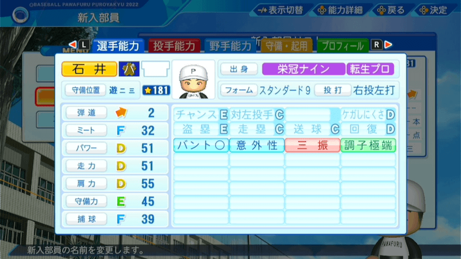 石井一成の転生時能力