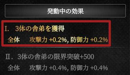 効果が発動されて、ステータスにバフが乗るようになる