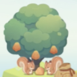 夕暮れの実とリス