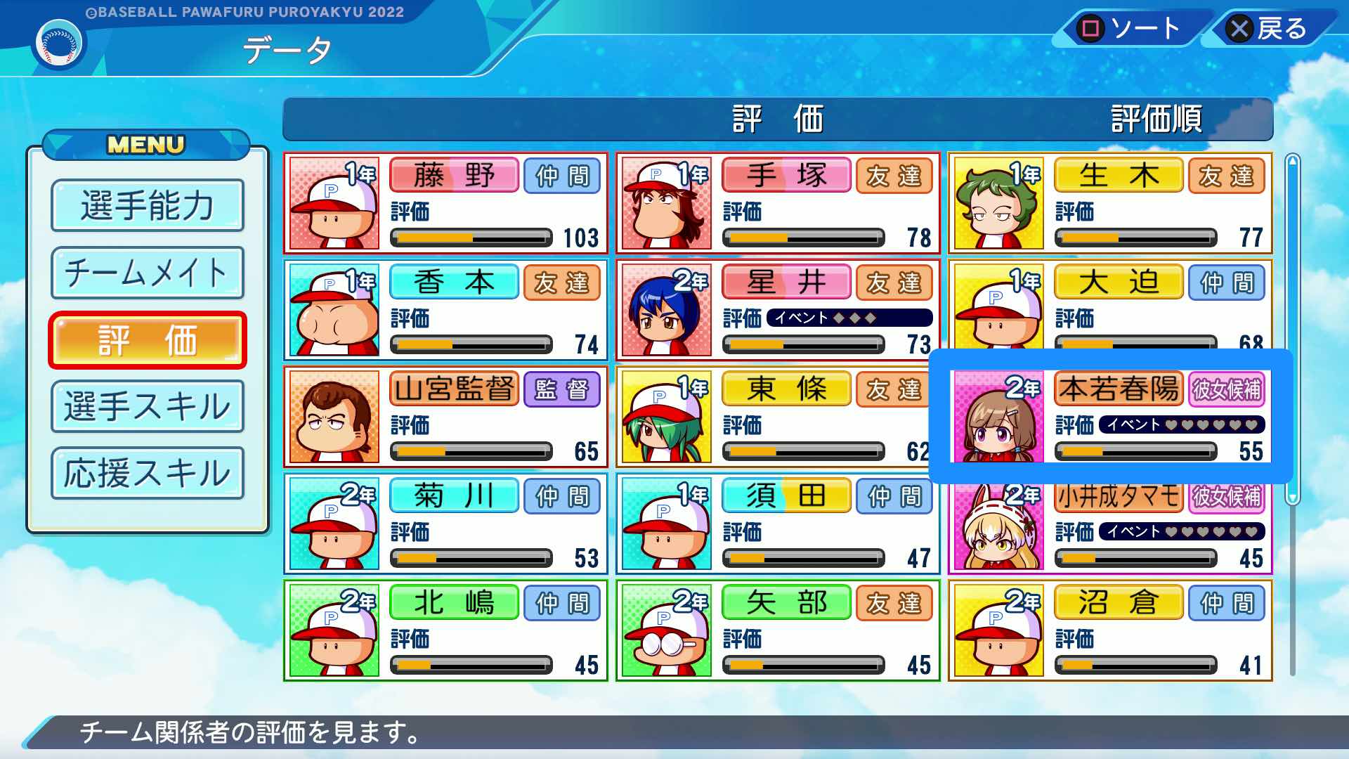 彼女候補の好感度