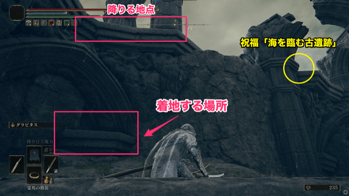 下から見た着地する場所