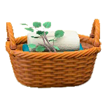 ラタンのタオルバスケットのレッドブラウンの画像